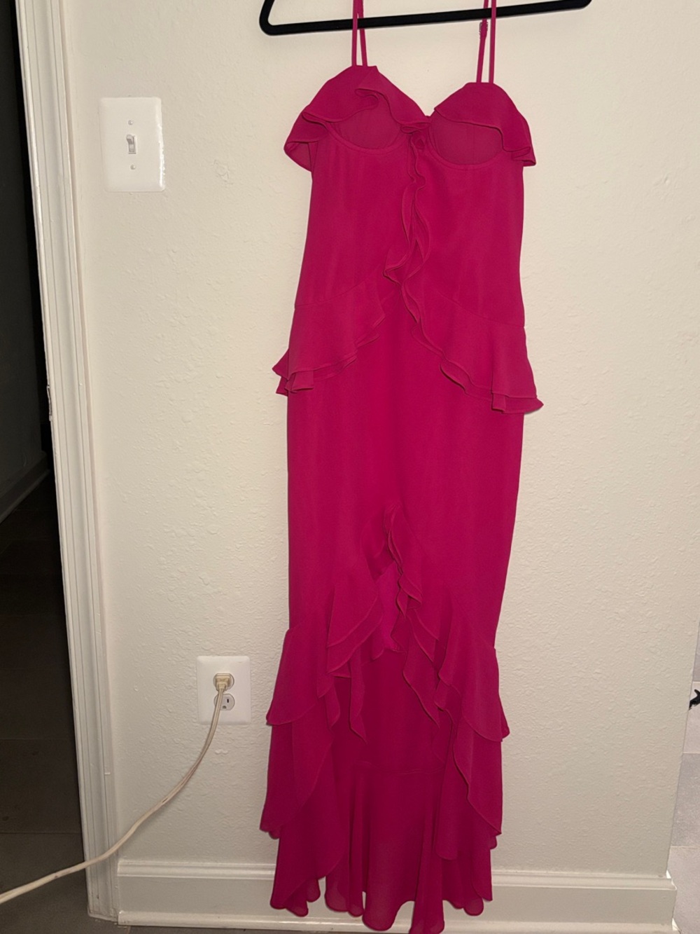 Lovers + Friends Hot Pink Ruffle-Trim Maxi Dress